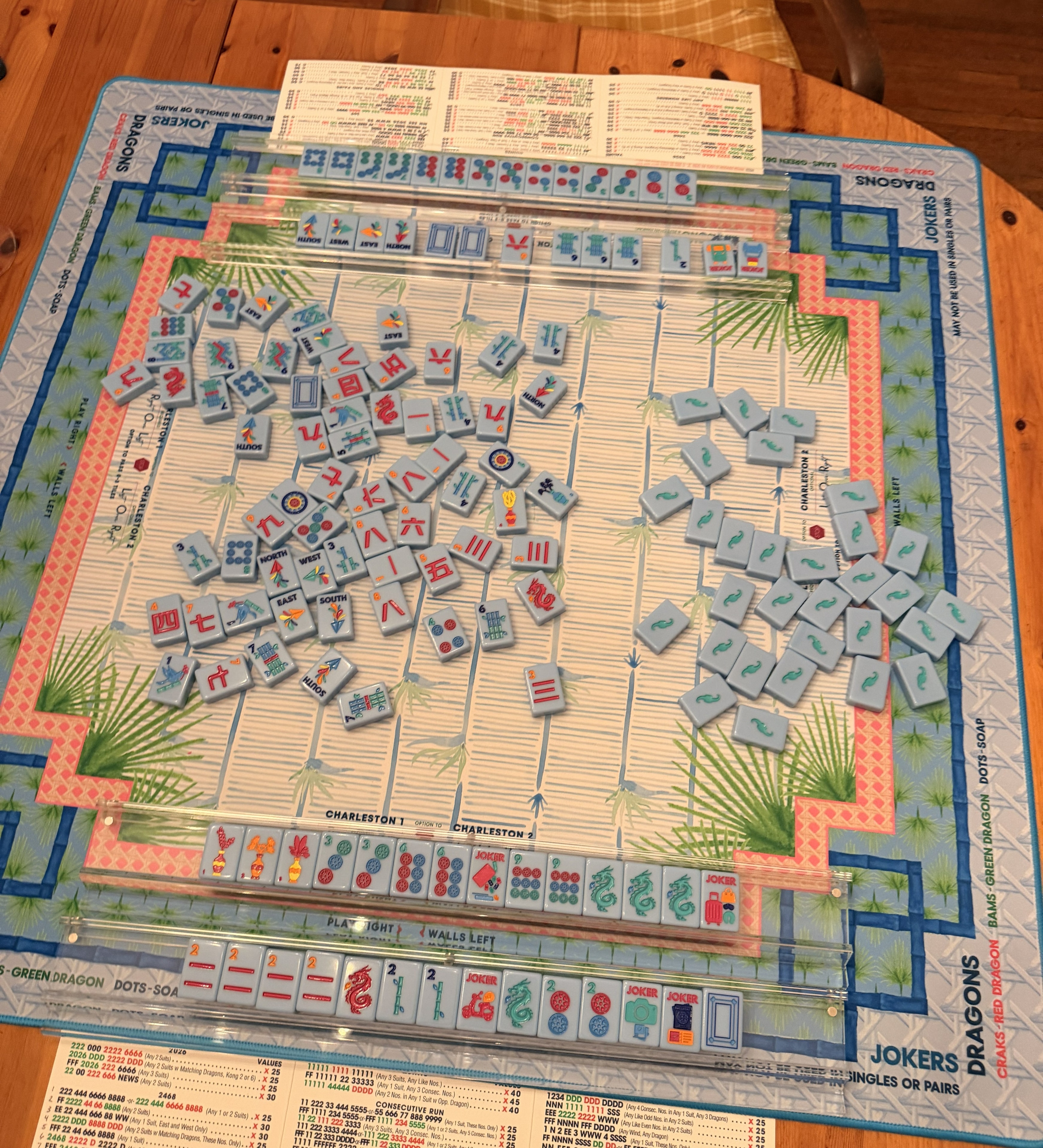 Styled mahjong tablescape with coordinated accessories